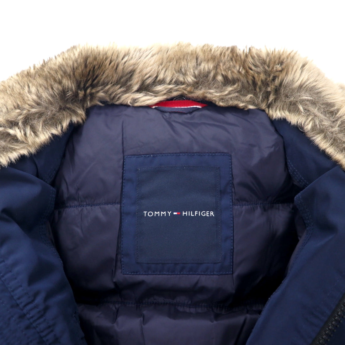 TOMMY HILFIGER ダウンジャケット M ネイビー ポリエステル フード着脱式