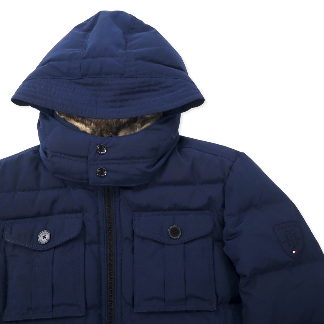 TOMMY HILFIGER ダウンジャケット M ネイビー ポリエステル フード着脱式