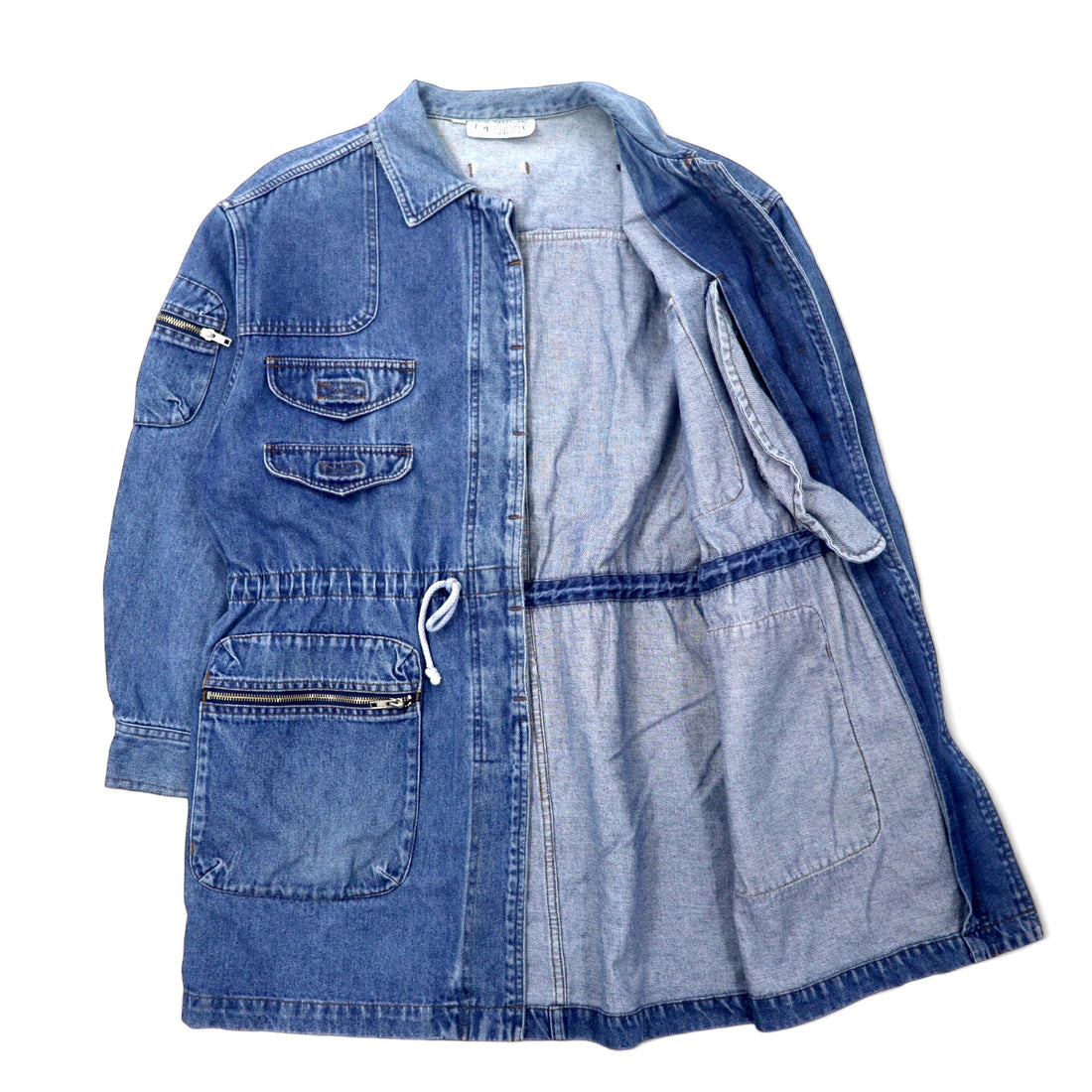 90s TOGETHER! Denim Field Jacket Gimmick Jacket FREE Blue Cotton Drawcord