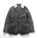 Genten Boa Lamb Leather 3B Tailored Jacket, Size M, Brown Sheepskin Tweed with Wool Trim