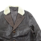 Genten Boa Lamb Leather 3B Tailored Jacket, Size M, Brown Sheepskin Tweed with Wool Trim