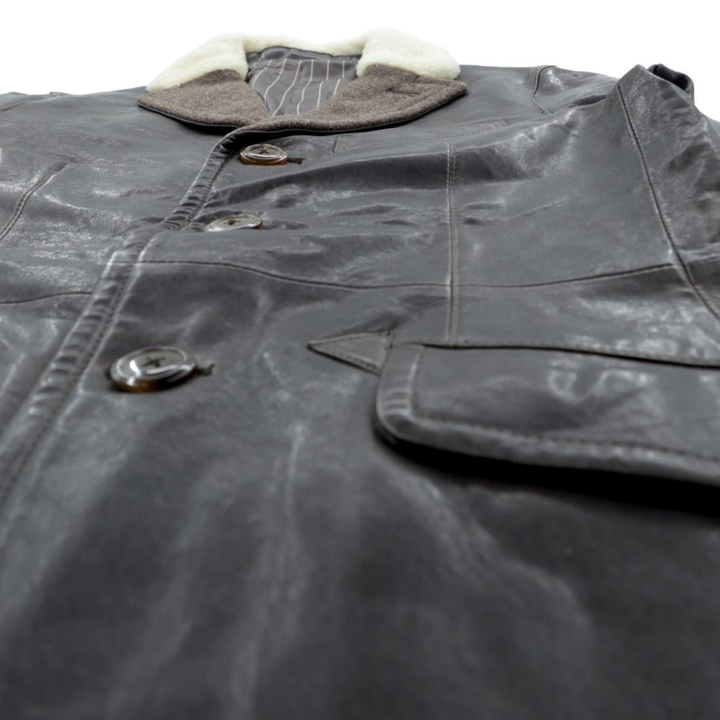 Genten Boa Lamb Leather 3B Tailored Jacket, Size M, Brown Sheepskin Tweed with Wool Trim