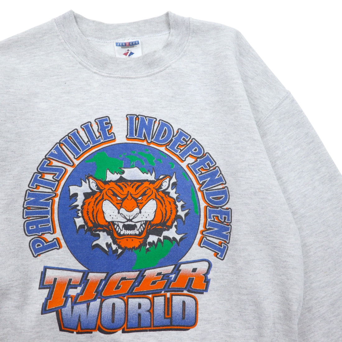 JERZEES 90s Printed Sweatshirt M Grey Cotton TIGER WORLD Made in Honduras