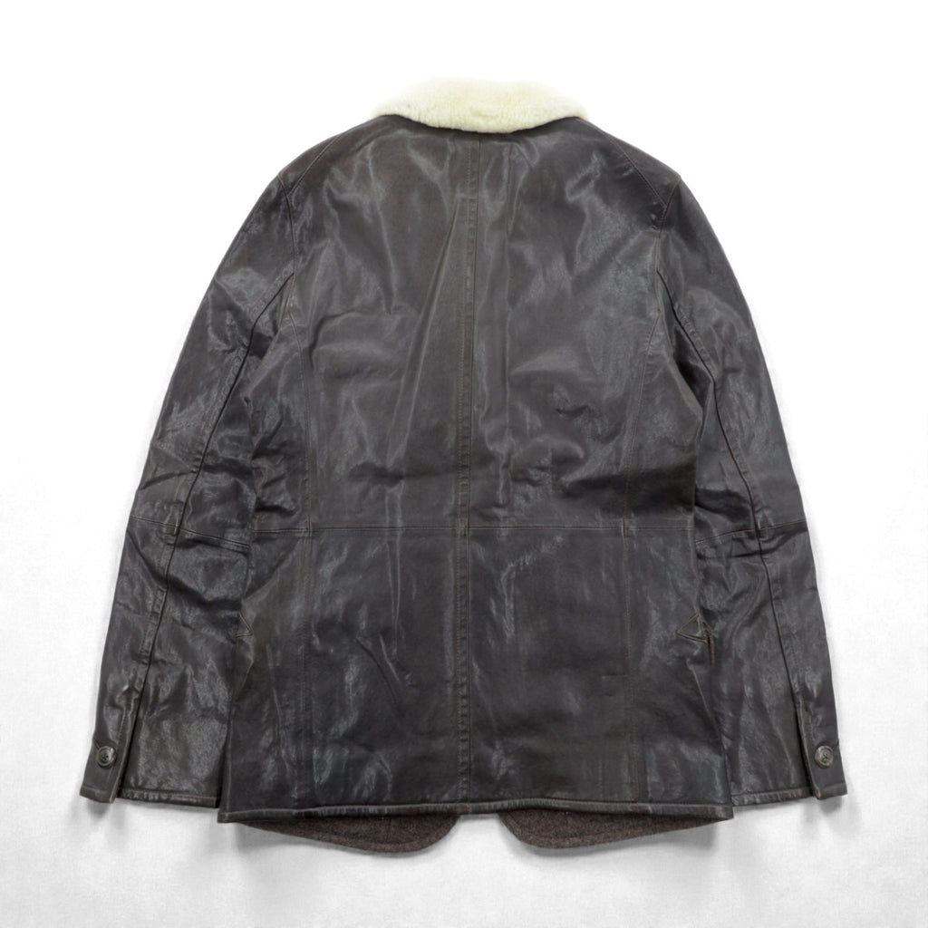 Genten Boa Lamb Leather 3B Tailored Jacket, Size M, Brown Sheepskin Tweed with Wool Trim