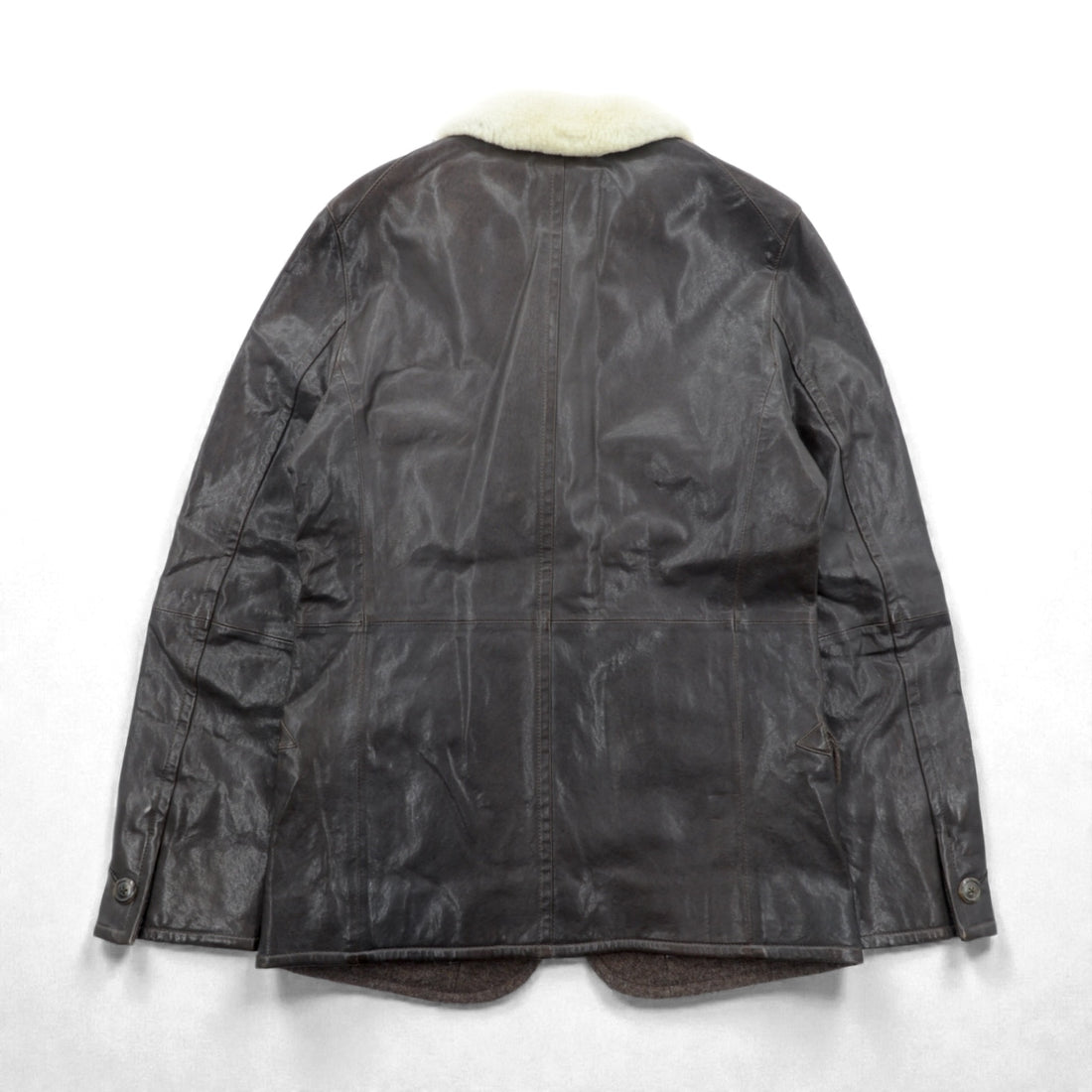 Genten Boa Lamb Leather 3B Tailored Jacket, Size M, Brown Sheepskin Tweed with Wool Trim