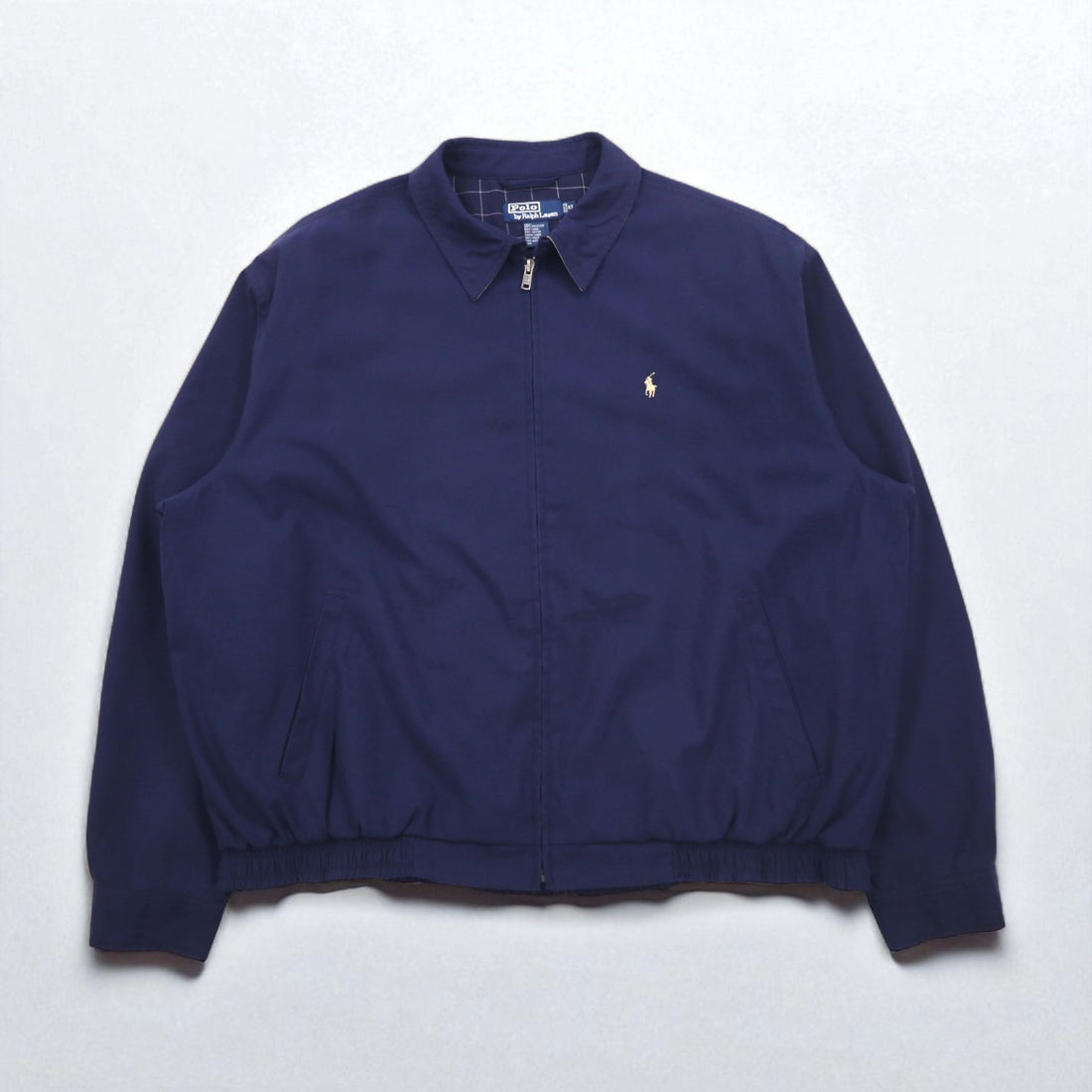 Polo by Ralph Lauren 90s Swing Top Harrington Jacket XL Navy Polyester Check Lining Small Pony Embroidery