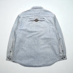 HARLEY DAVIDSON アイスウォッシュ デニムシャツ L ライトブルー コットン バックロゴ刺繍