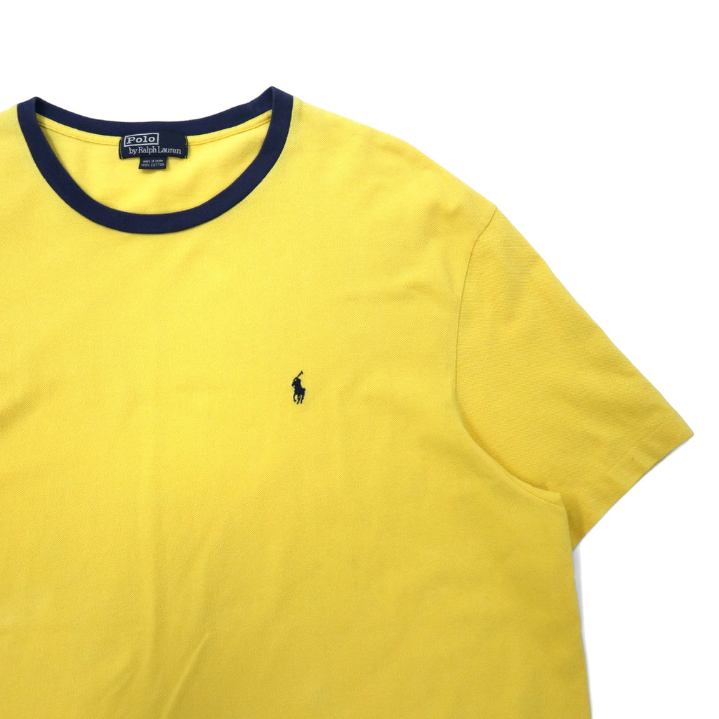 Polo by Ralph Lauren 90s Ringer T-Shirt, XXL, Yellow, Cotton, Pique, Small Pony Embroidery