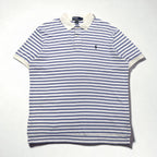 Polo by Ralph Lauren 90s Striped Polo Shirt L White Blue Cotton Small Pony Embroidery