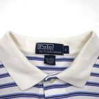 Polo by Ralph Lauren 90s Striped Polo Shirt L White Blue Cotton Small Pony Embroidery