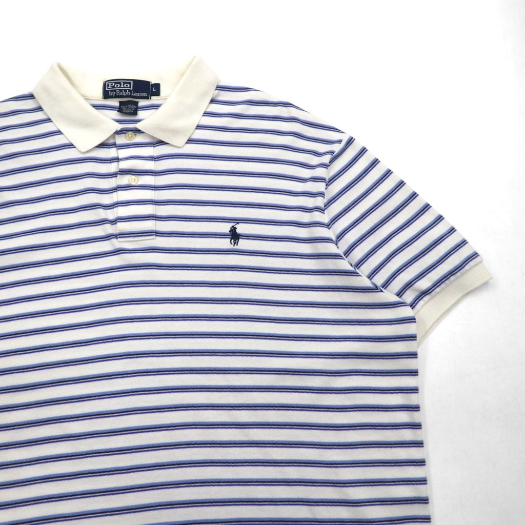 Polo by Ralph Lauren 90s Striped Polo Shirt L White Blue Cotton Small Pony Embroidery