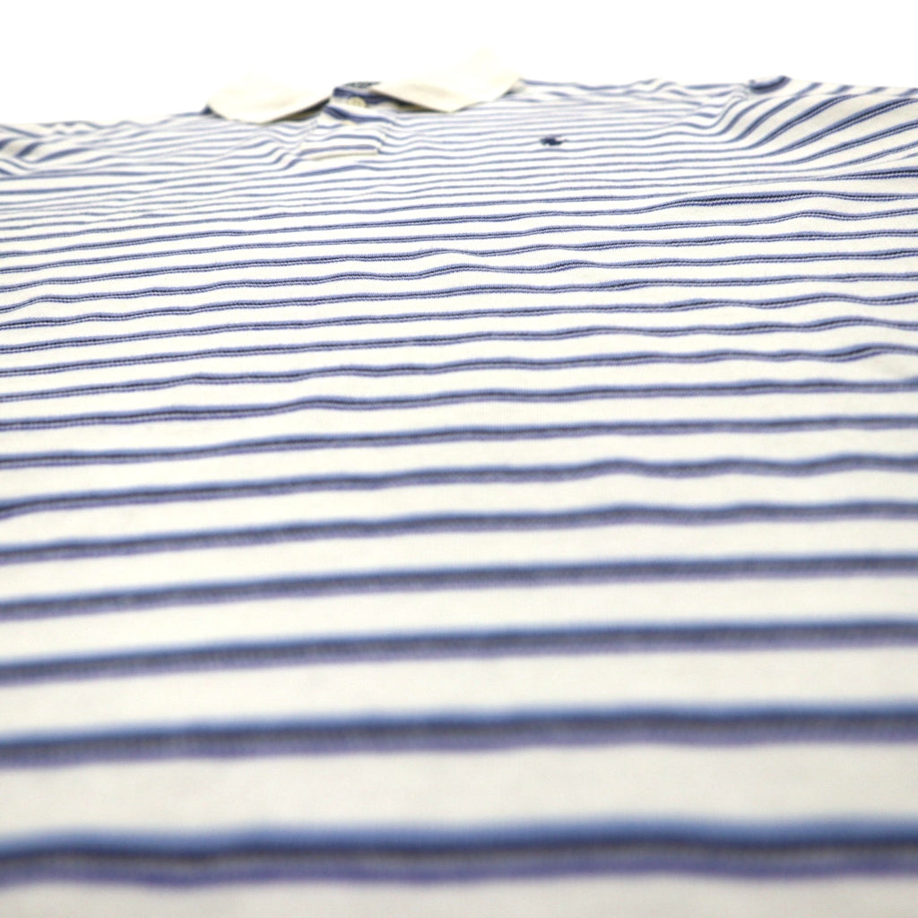 Polo by Ralph Lauren 90s Striped Polo Shirt L White Blue Cotton Small Pony Embroidery
