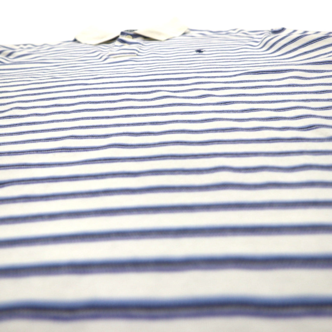 Polo by Ralph Lauren 90s Striped Polo Shirt L White Blue Cotton Small Pony Embroidery