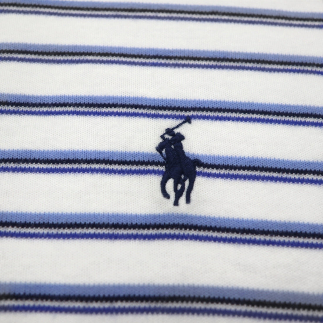 Polo by Ralph Lauren 90s Striped Polo Shirt L White Blue Cotton Small Pony Embroidery