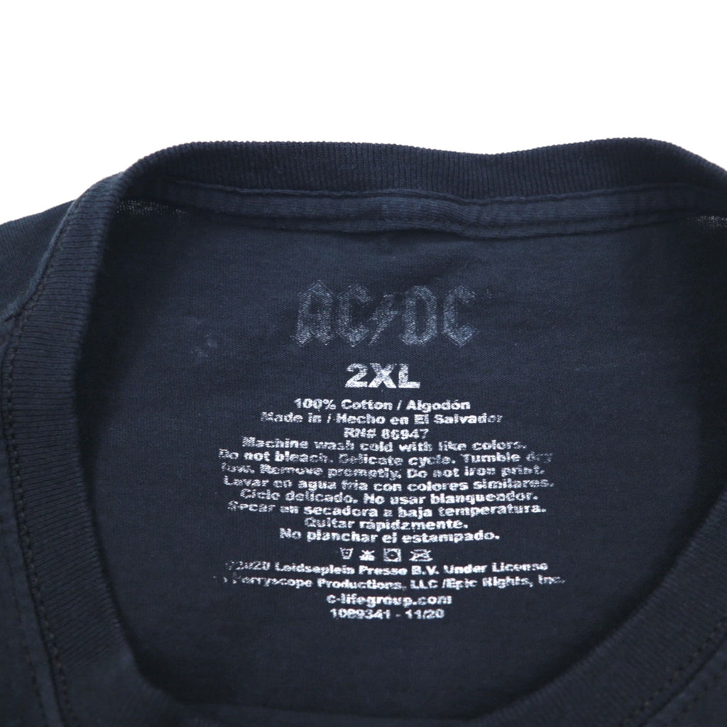 AC/DC Official Rock Band T-Shirt 2XL Black Cotton BACK IN BLACK