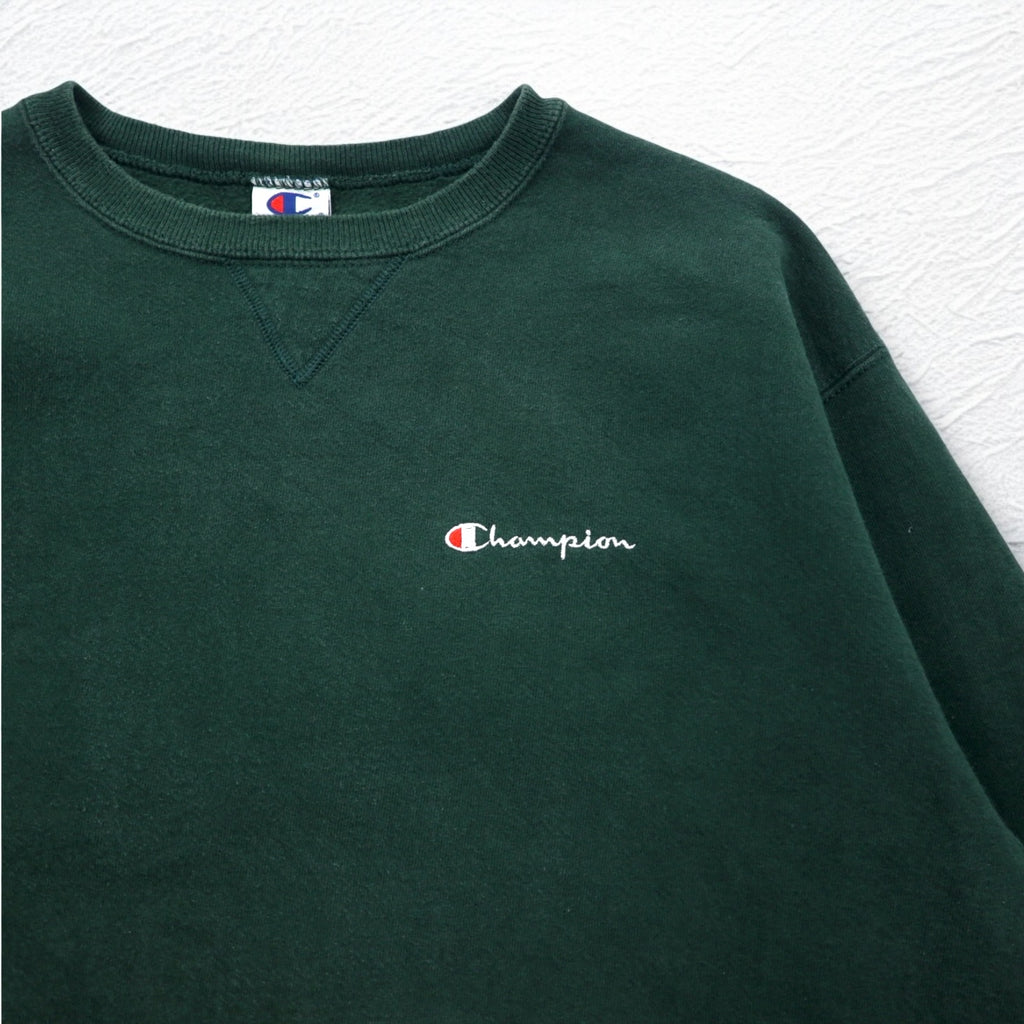 Champion 90s Made in USA Embroidered Tag Crew Neck Sweatshirt XL Green One Point Logo Embroidery