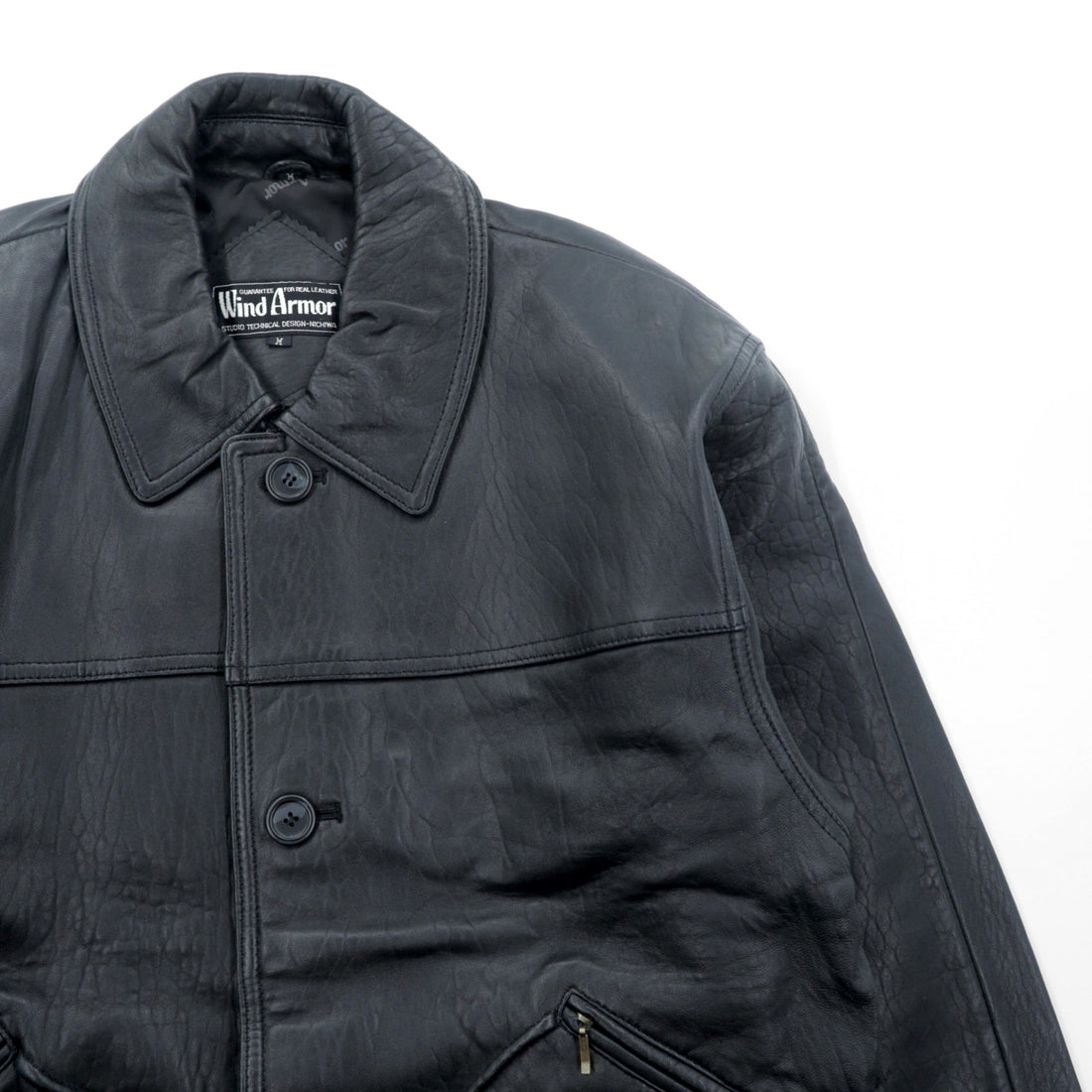 Wind Armor 90s Lamb Leather Car Coat Half Jacket, Size M, Black Genuine