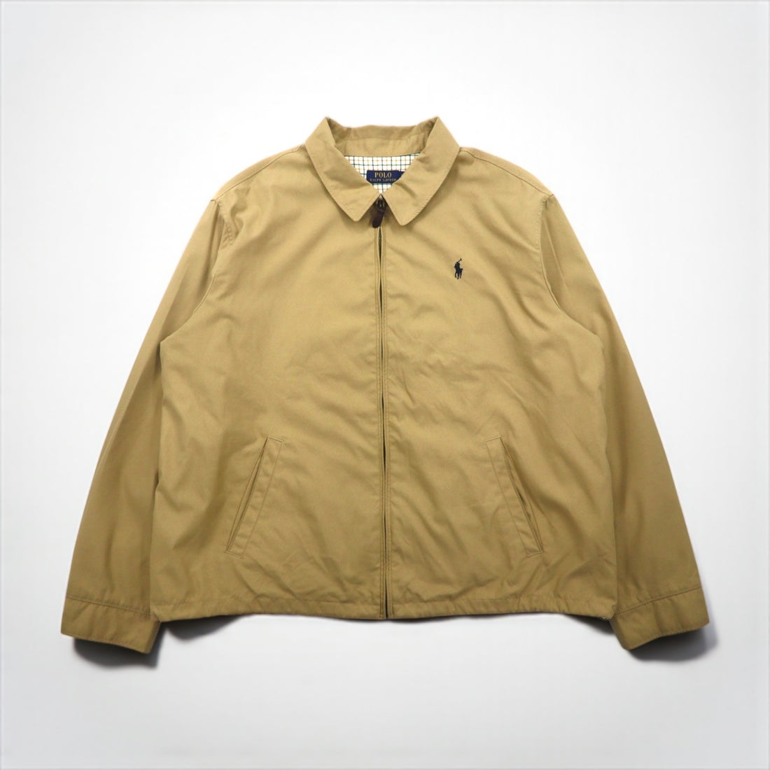 Polo Ralph Lauren Harrington Swing Jacket in Beige Peach Skin with Small Pony Embroidery and Chin Strap, Size 2XL