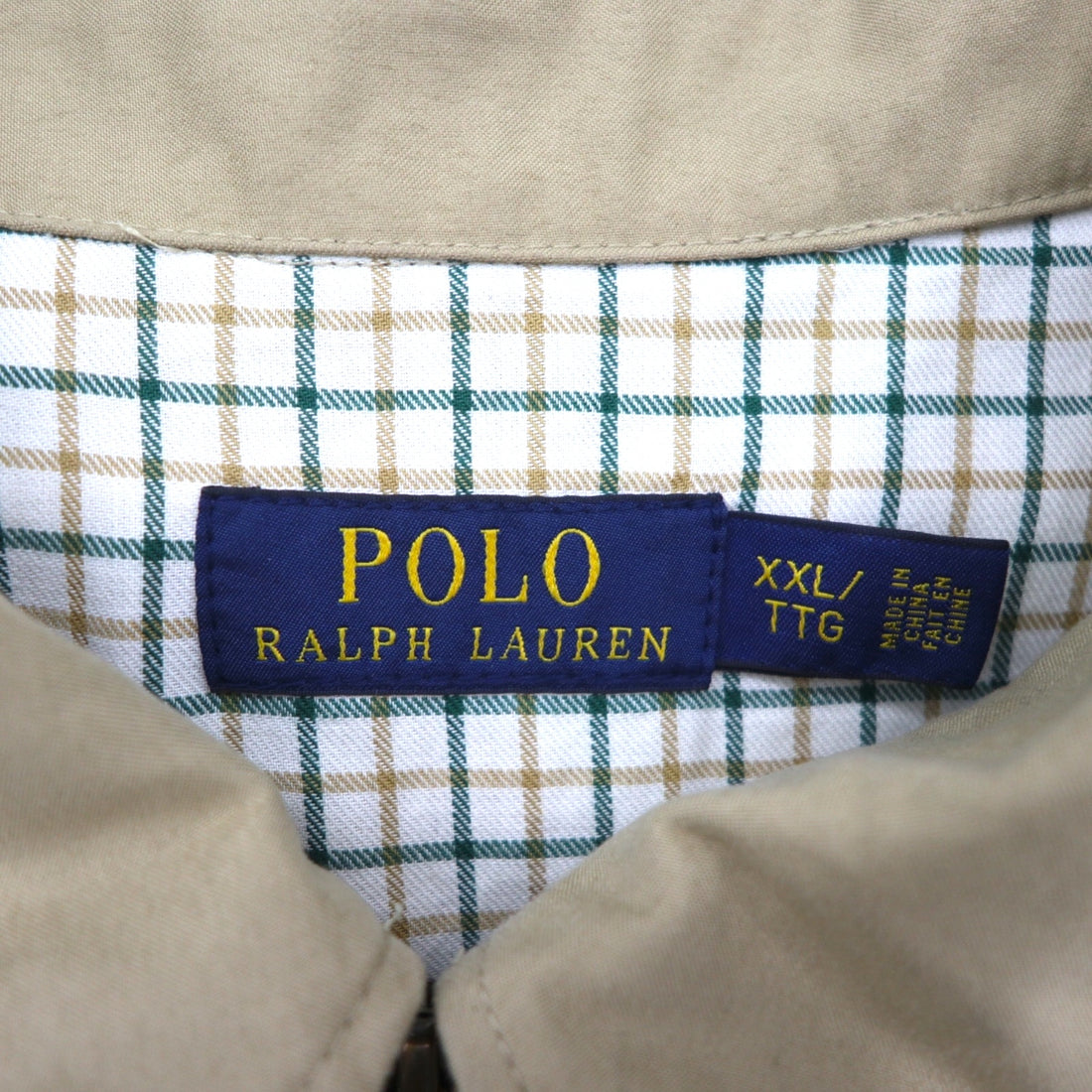 Polo Ralph Lauren Harrington Swing Jacket in Beige Peach Skin with Small Pony Embroidery and Chin Strap, Size 2XL