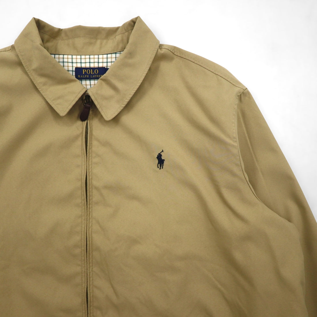 Polo Ralph Lauren Harrington Swing Jacket in Beige Peach Skin with Small Pony Embroidery and Chin Strap, Size 2XL