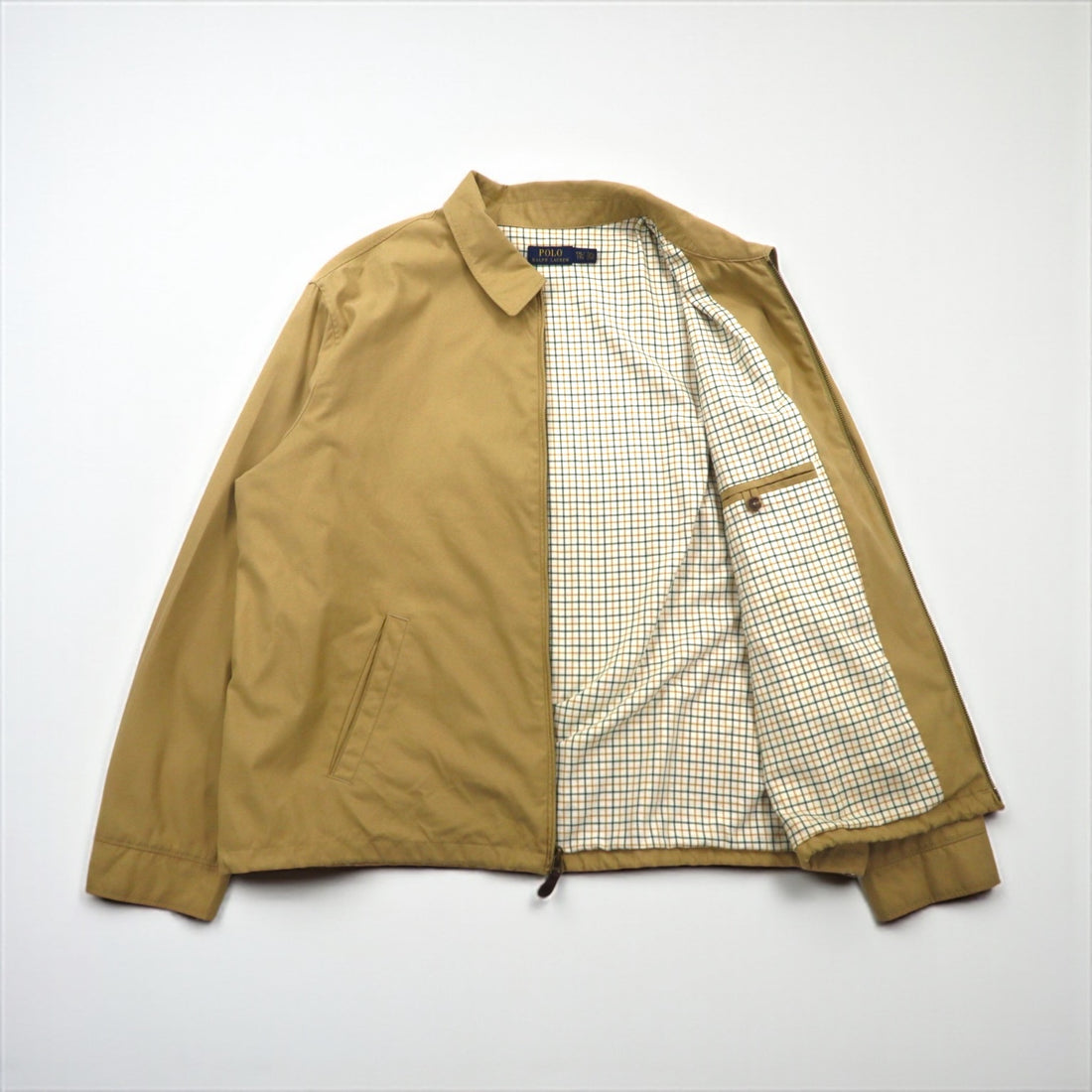 Polo Ralph Lauren Harrington Swing Jacket in Beige Peach Skin with Small Pony Embroidery and Chin Strap, Size 2XL