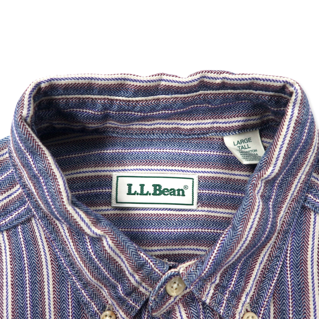 LLBean 90s Button Down Shirt, Large, Blue, Striped, Cotton, Made in Costa Rica