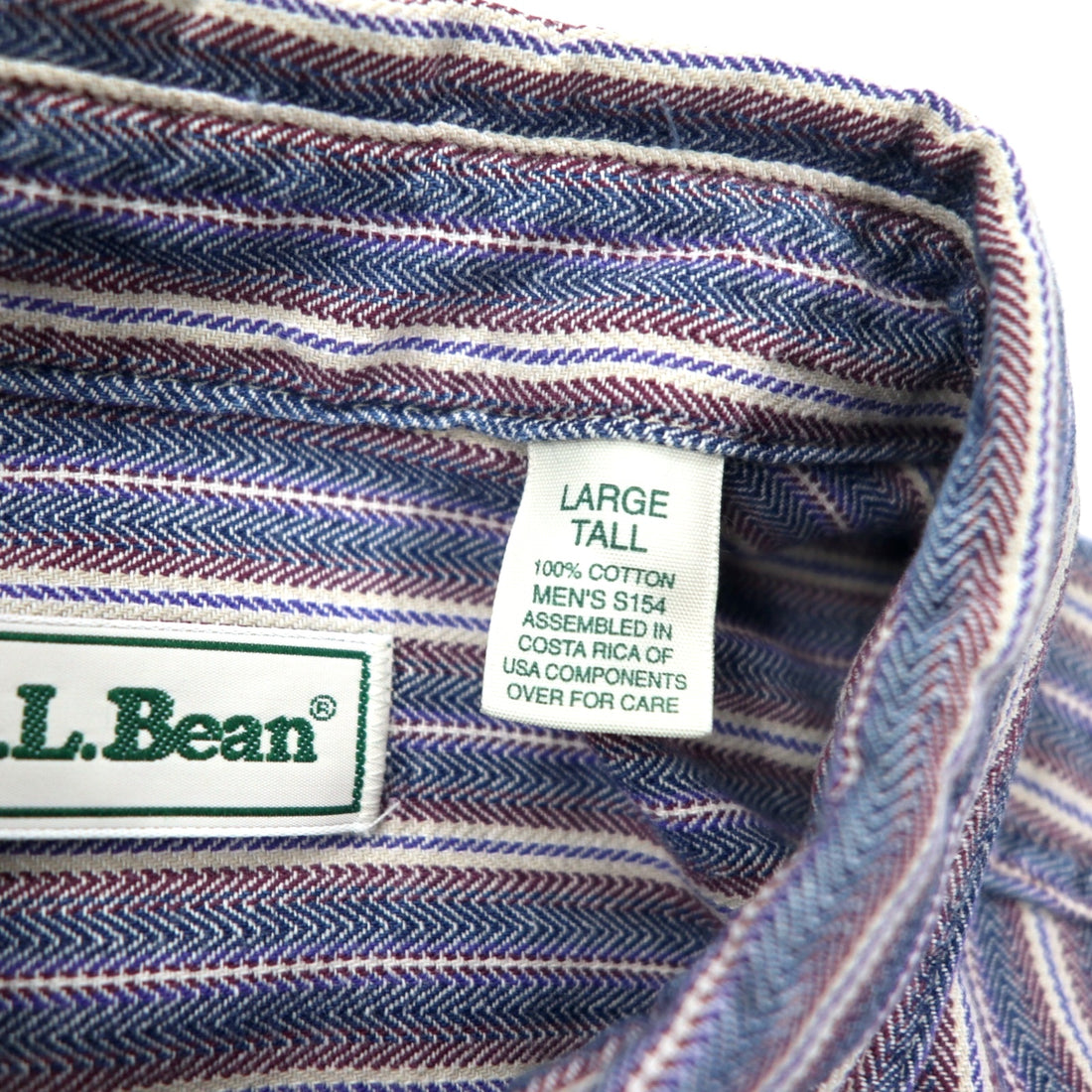 LLBean 90s Button Down Shirt, Large, Blue, Striped, Cotton, Made in Costa Rica