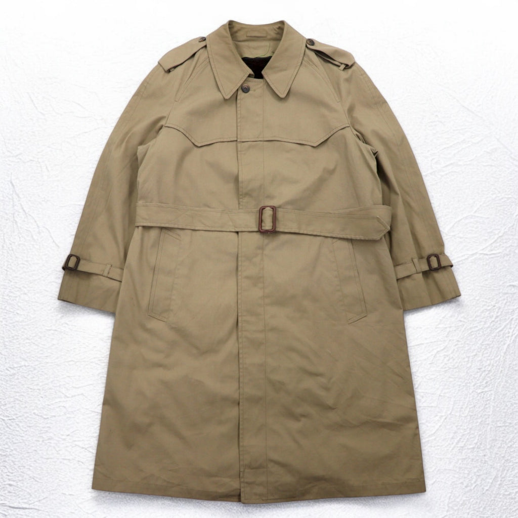 LONDON FOG Stand collar trench coat, XL, beige, concealed placket, epaulet, detachable fur liner, belt included