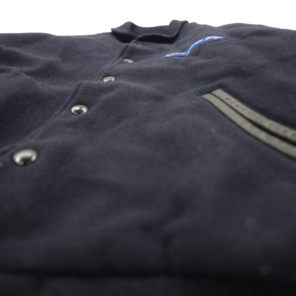 VAN -JAC- 80s Leather Sleeve Stadium Jacket L Navy Wool Cowhide Made in Japan