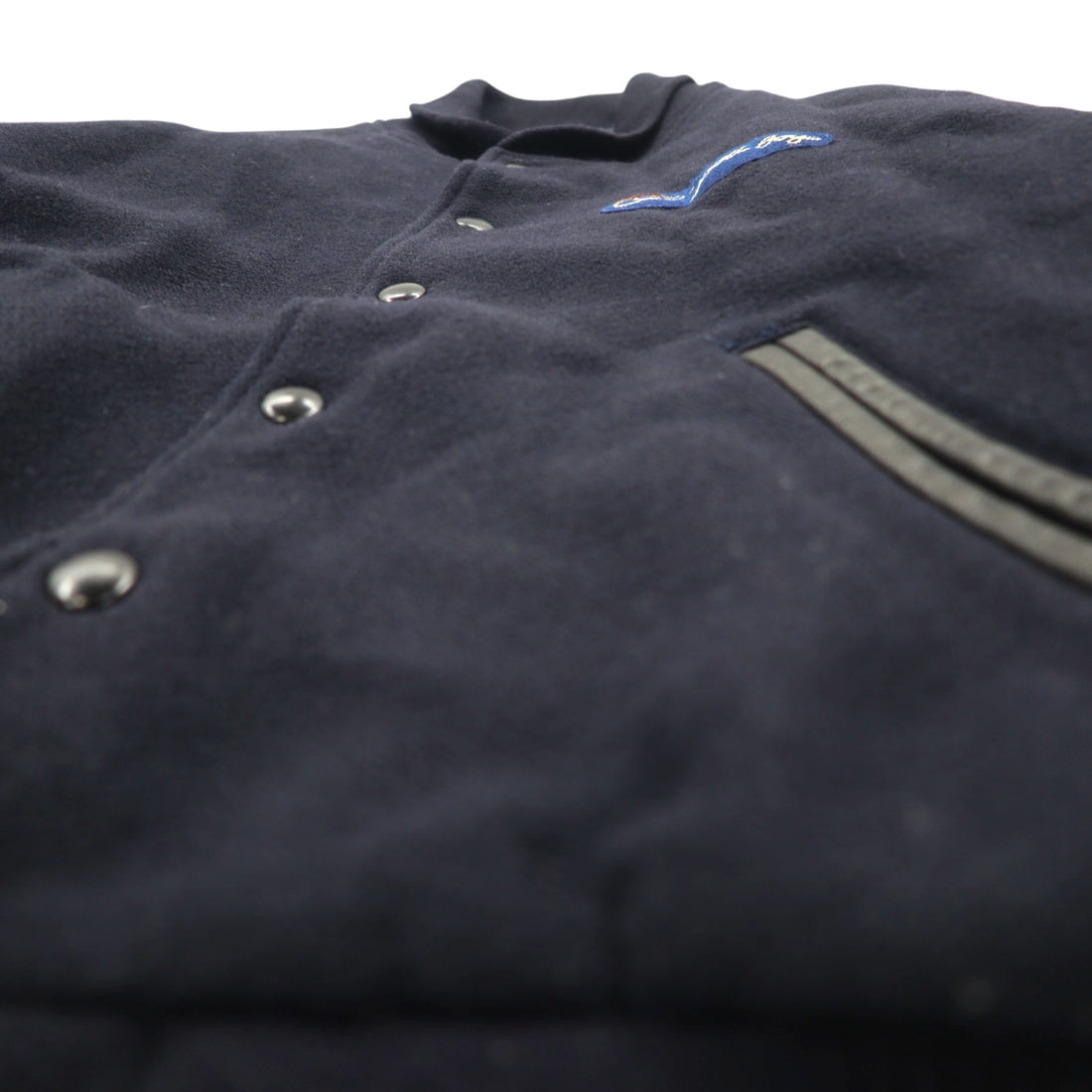 VAN -JAC- 80s Leather Sleeve Stadium Jacket L Navy Wool Cowhide Made in Japan