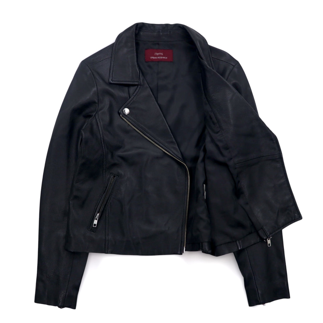 items URBAN RESEARCH ラムレザー ダブル ライダースジャケット S ブラック 羊革 ダブルジップ WH73-27M001