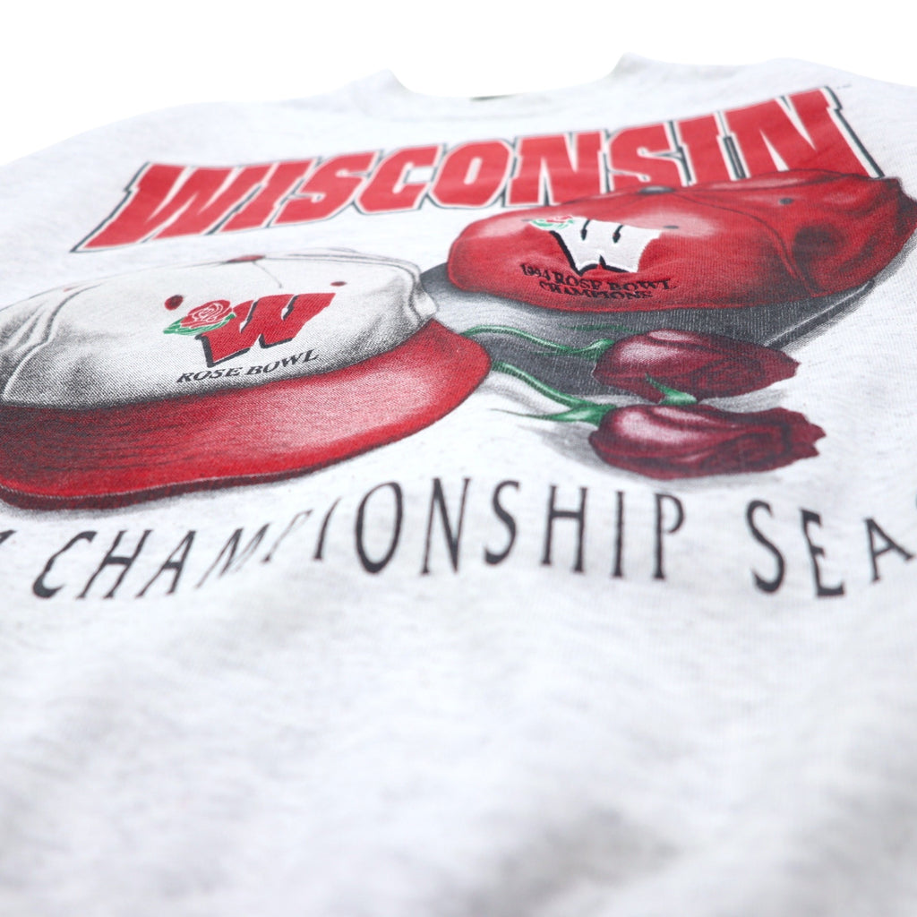 Made in USA 90s NUTMEG Football Print Sweatshirt L Grey Cotton WISCONSIN ROSE BOWL