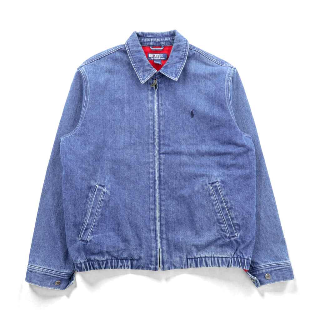 Polo Ralph Lauren 90s Denim Swing Top Harrington Jacket, Medium, Indigo Flannel Lining, Small Pony Embroidery Chin Strap