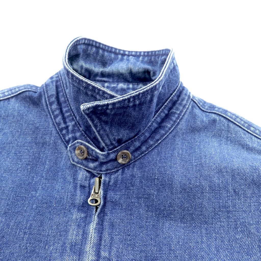 Polo Ralph Lauren 90s Denim Swing Top Harrington Jacket, Medium, Indigo Flannel Lining, Small Pony Embroidery Chin Strap