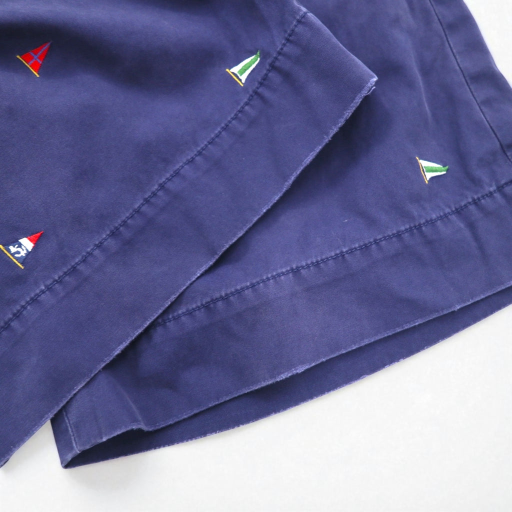 Polo by Ralph Lauren 90年代 フラッグ刺繍 チノ ショートパンツ ハーフパンツ L ネイビー 総柄