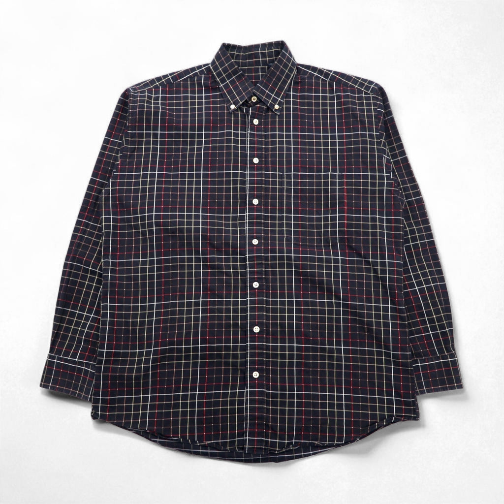 BURBERRY USA made big size button down shirt L black cotton windowpane check