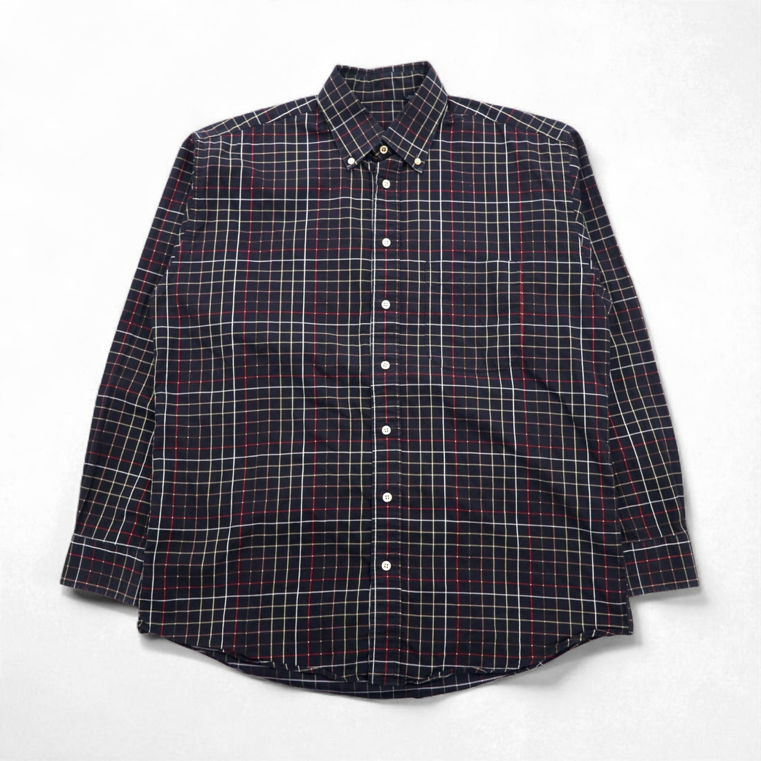 BURBERRY USA made big size button down shirt L black cotton windowpane check