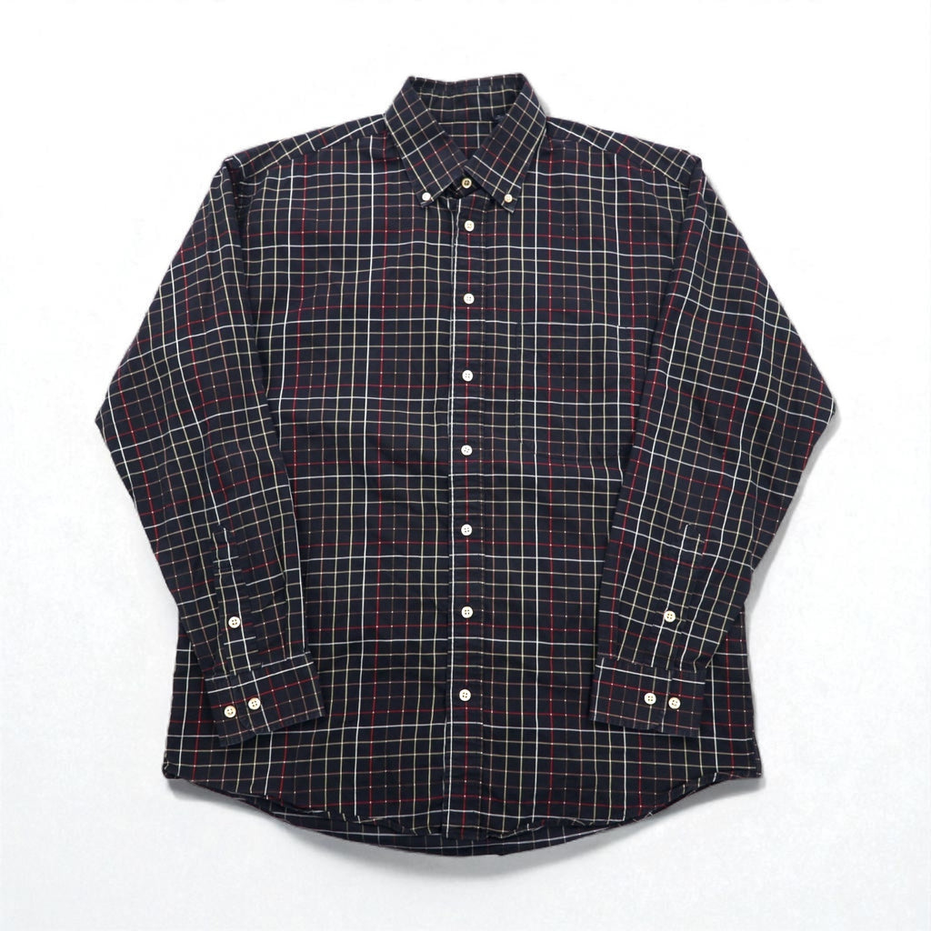 BURBERRY USA made big size button down shirt L black cotton windowpane check