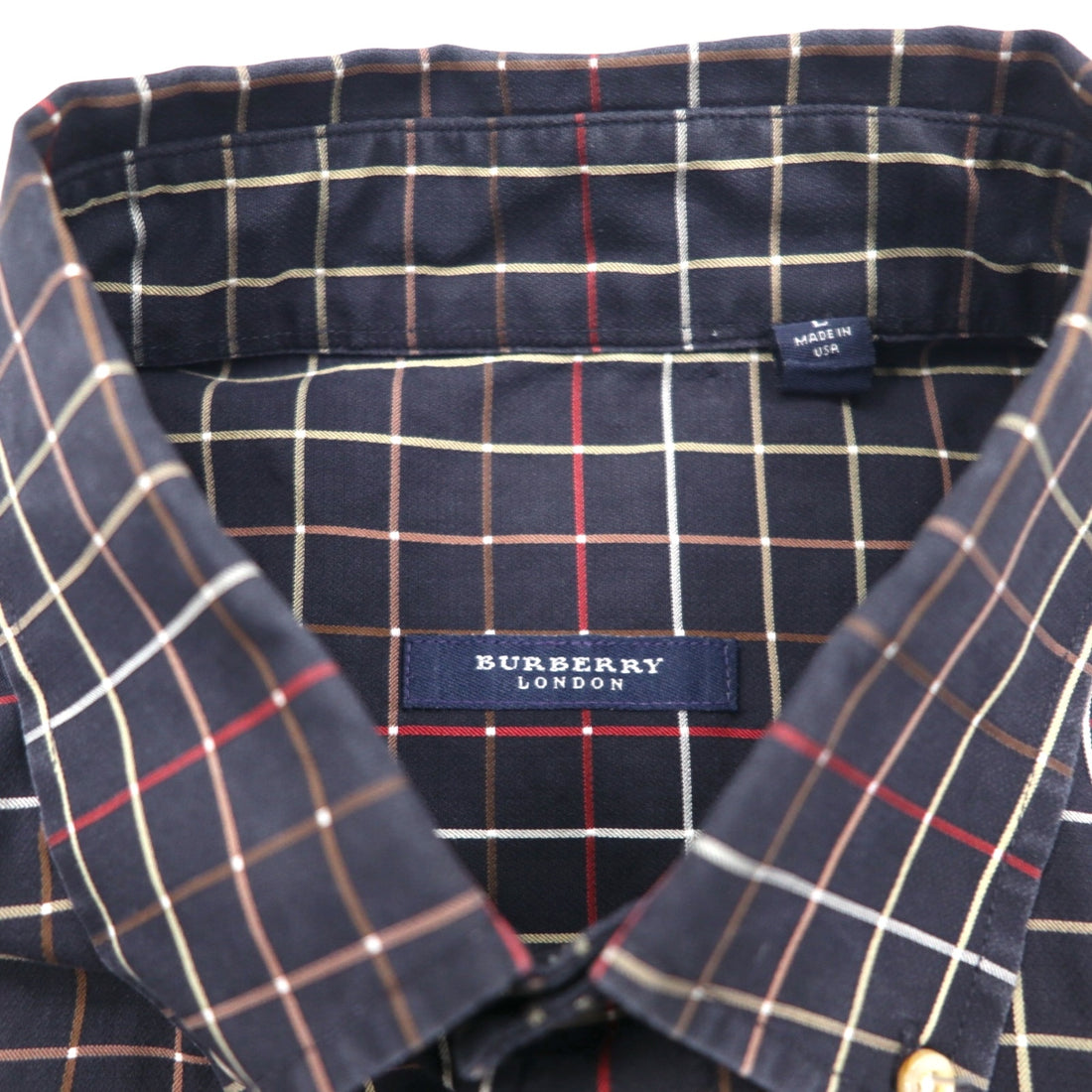 BURBERRY USA made big size button down shirt L black cotton windowpane check