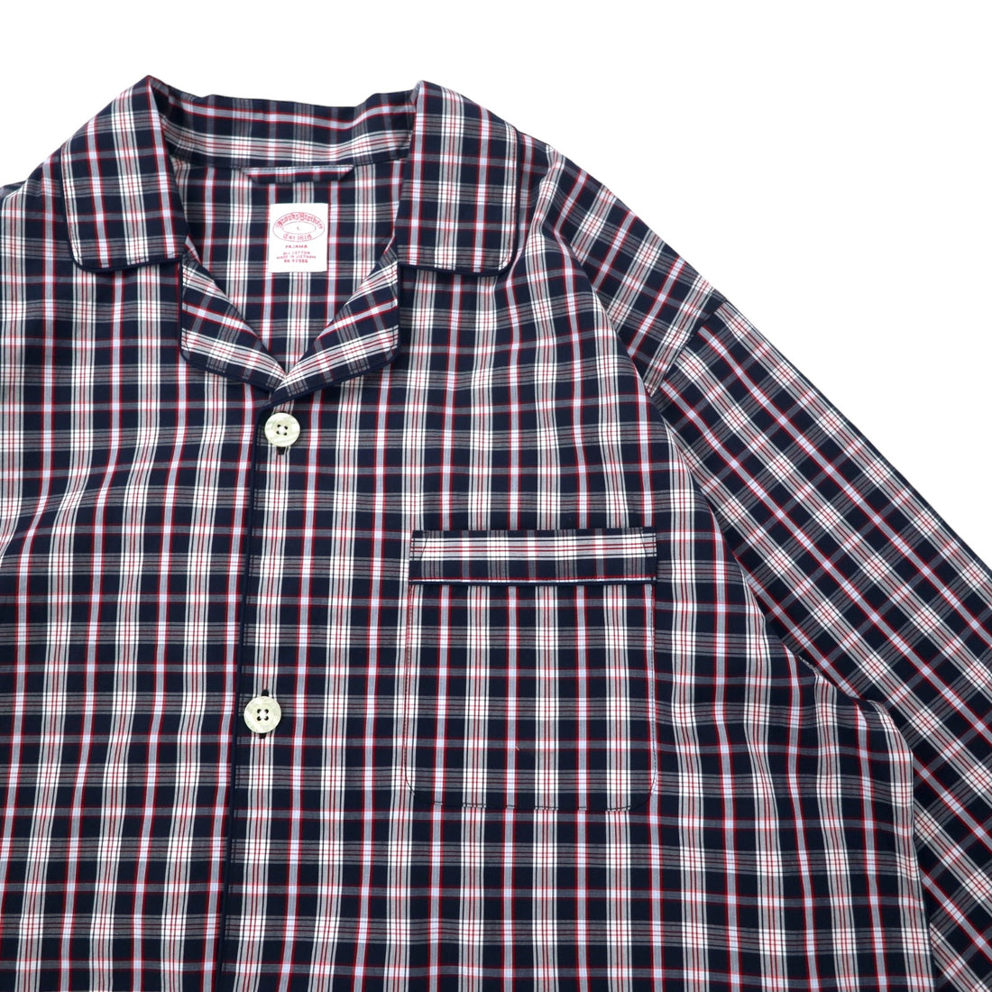 Brooks Brothers Open Collar Shirt Box Pajama Shirt L Black Check Cotton