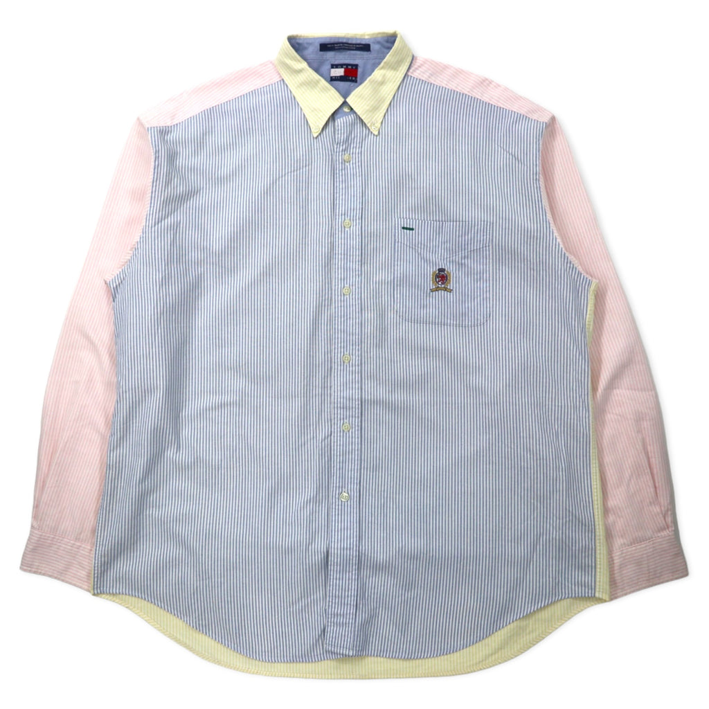日本然リトテ-古着オンライン-TOMMY HILFIGER 90年代 マルチストライプ オックスフォード ボタンダウンシャツ XL マルチカラー コットン ワンポイントロゴ刺繍 ビッグサイズ-TOMMY HILFIGER 90's Multi Striped Oxford button-down Shirts XL multi color Cotton One point logo embroidery Big size