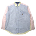 日本然リトテ-古着オンライン-TOMMY HILFIGER 90年代 マルチストライプ オックスフォード ボタンダウンシャツ XL マルチカラー コットン ワンポイントロゴ刺繍 ビッグサイズ-TOMMY HILFIGER 90's Multi Striped Oxford button-down Shirts XL multi color Cotton One point logo embroidery Big size