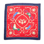 CELINE Made in Italy Large Scarf Red Navy All-over Print Silk Emblem