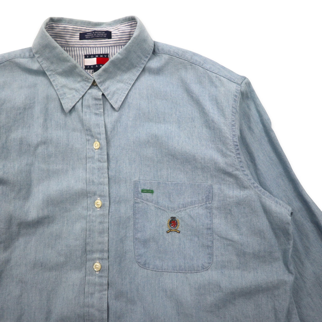 TOMMY JEANS 90年代 シャンブレーシャツ XL ブルー コットン ワンポイントロゴ刺繍