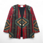 80s USA Vintage Blazer WRAPS チマヨ柄 ジャガードジャケット M ネイティブ柄 タペストリー コンチョボタン USA製