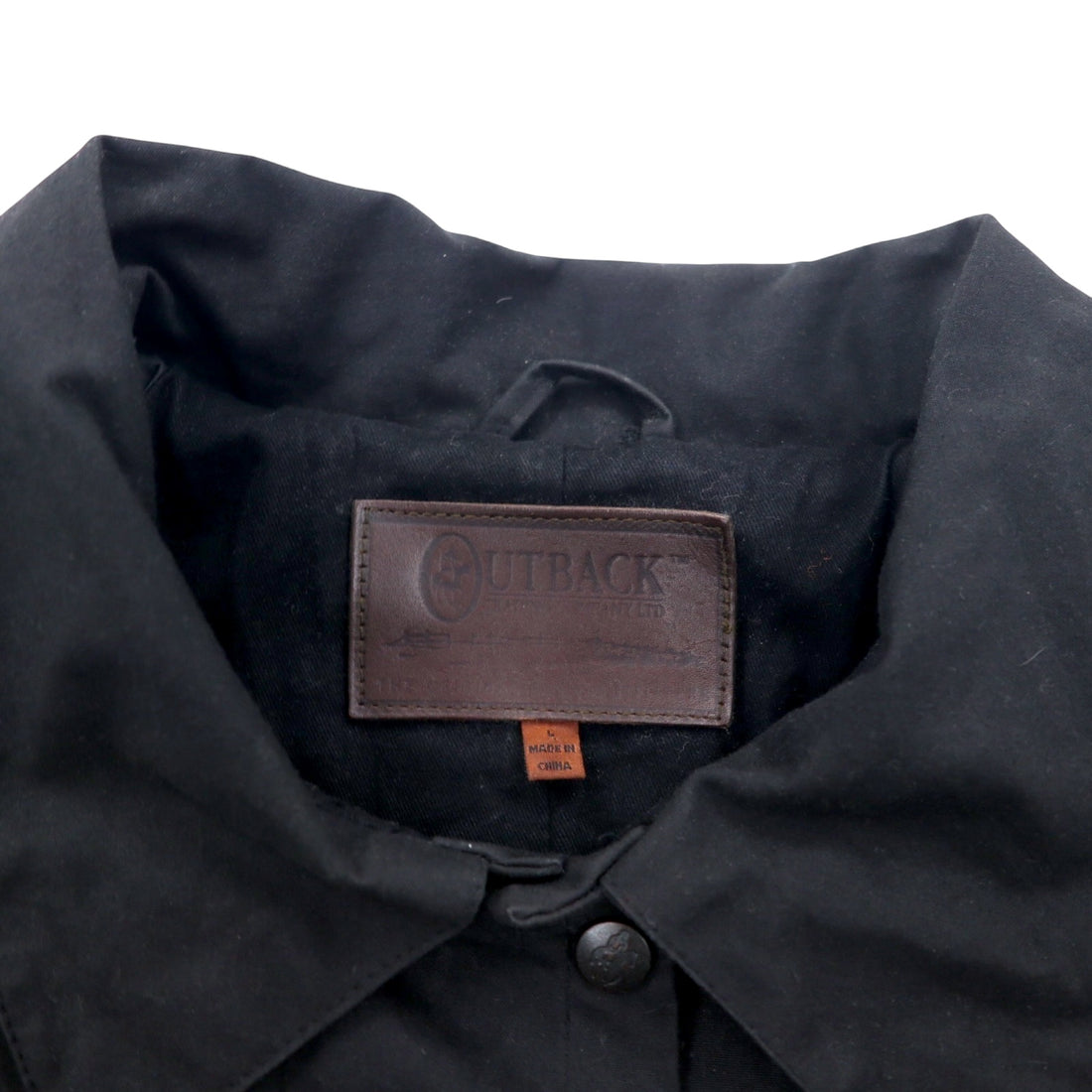 OUTBACK Oiled Jacket L Black Cotton Oilskin Cape Drawstring SWAGMAN JACKET