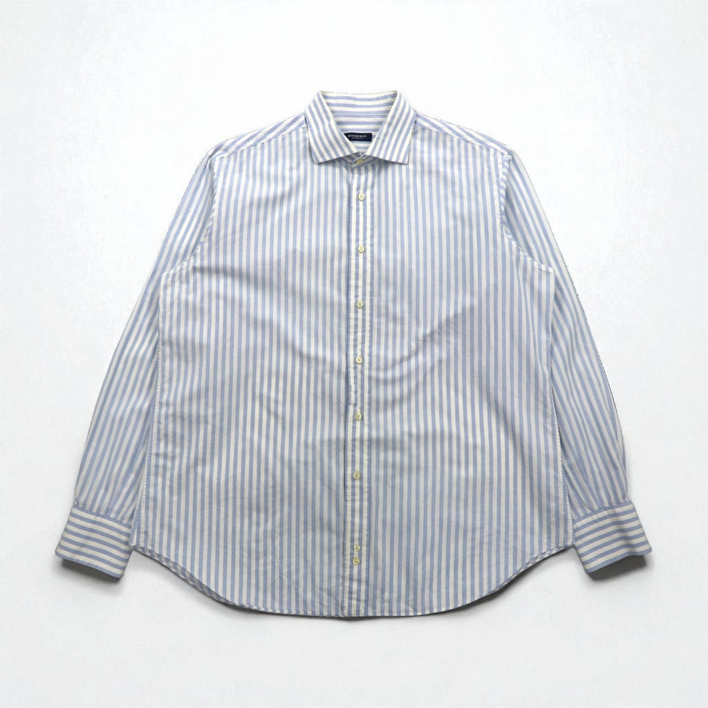 BURBERRY Wide Collar Striped Dress Shirt XL Blue White Cotton