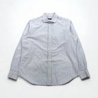 BURBERRY Wide Collar Striped Dress Shirt XL Blue White Cotton