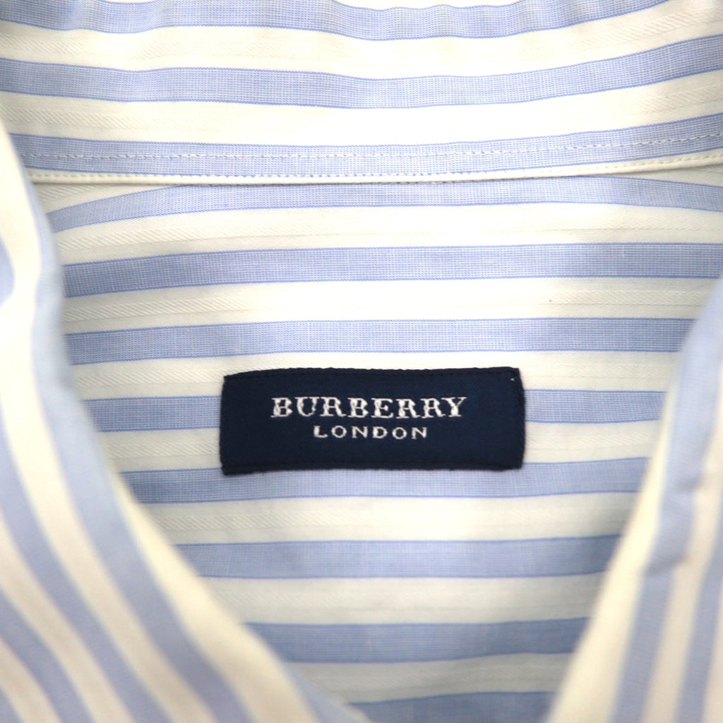 BURBERRY Wide Collar Striped Dress Shirt XL Blue White Cotton
