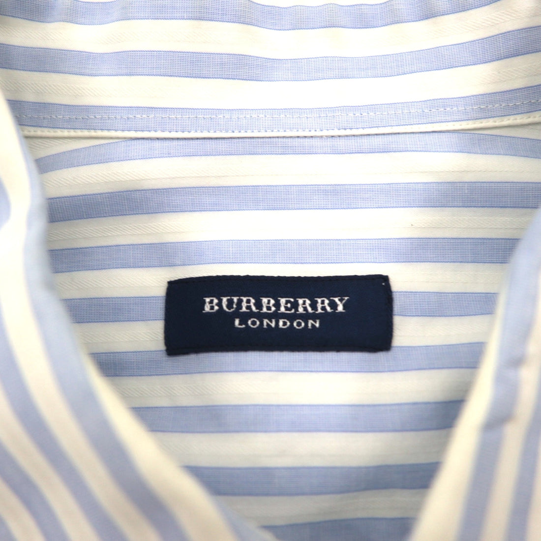 BURBERRY Wide Collar Striped Dress Shirt XL Blue White Cotton